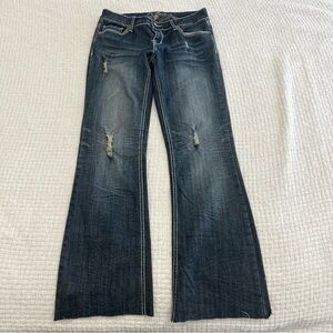 Rue21 Premiere Denim Y2K Low Rise Curvy Bootcut Jeans Distressed Size 9/10